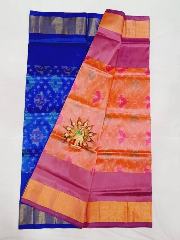 Pochampally Sico Saree With Orange & Green Color