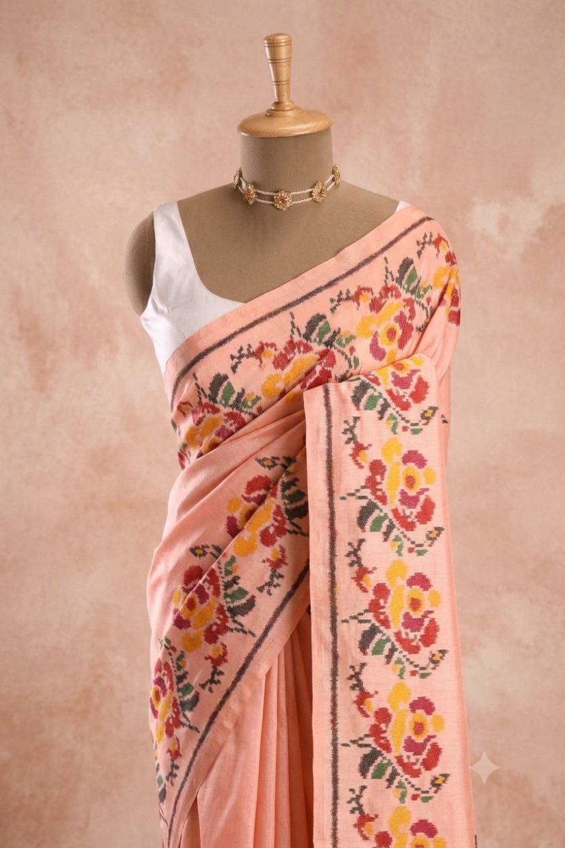 Pink Pochampally Twill Ikkat Silk Saree