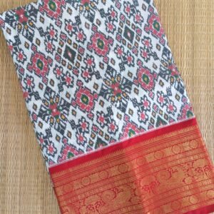 White Pochampally Pattu Saree