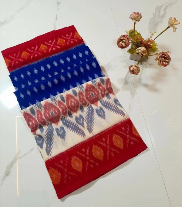 ikkat cotton saree red & blue