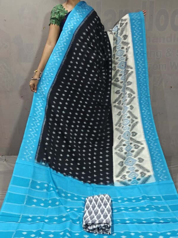 double ikkat pochampally cotton saree black