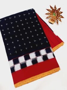 Black double ikkat cotton saree