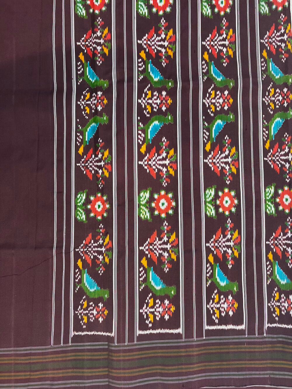 120 motifs Brown Ikat Silk Saree - Image 4