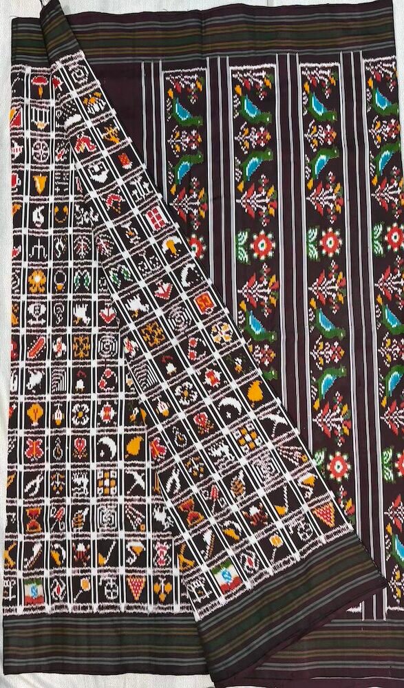 120 motifs Brown Ikat Silk Saree - Image 2