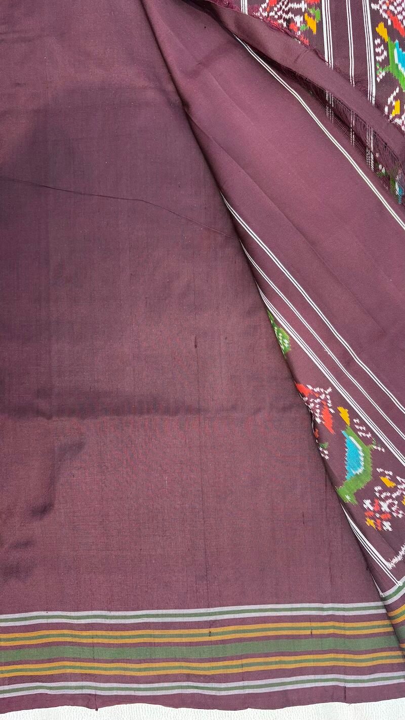 120 motifs Brown Ikat Silk Saree - Image 5