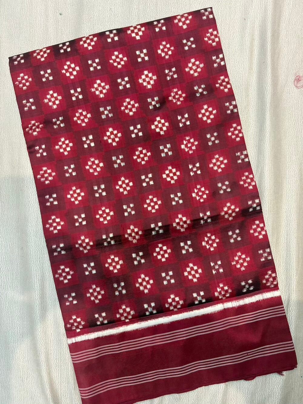 Double Ikat Red Silk Saree