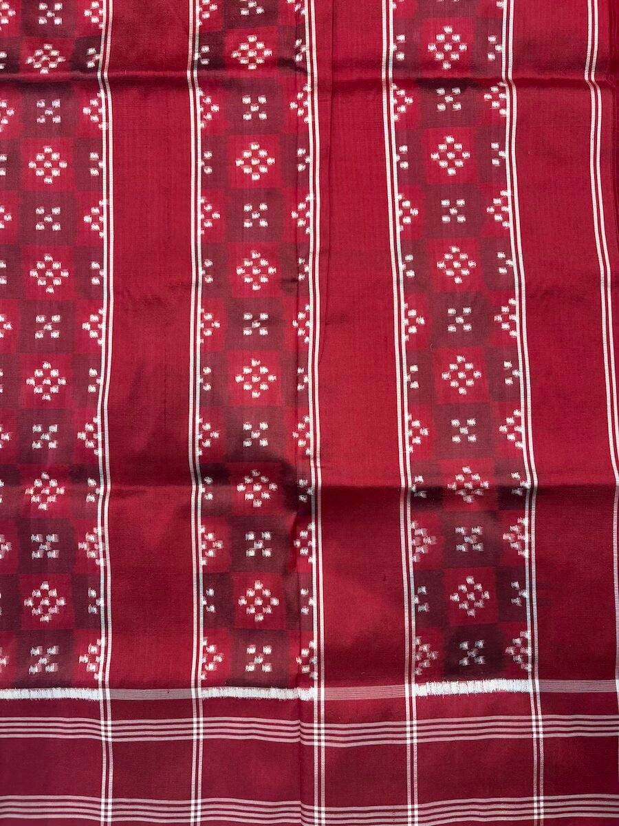 Double Ikat Red Silk Saree - Image 3