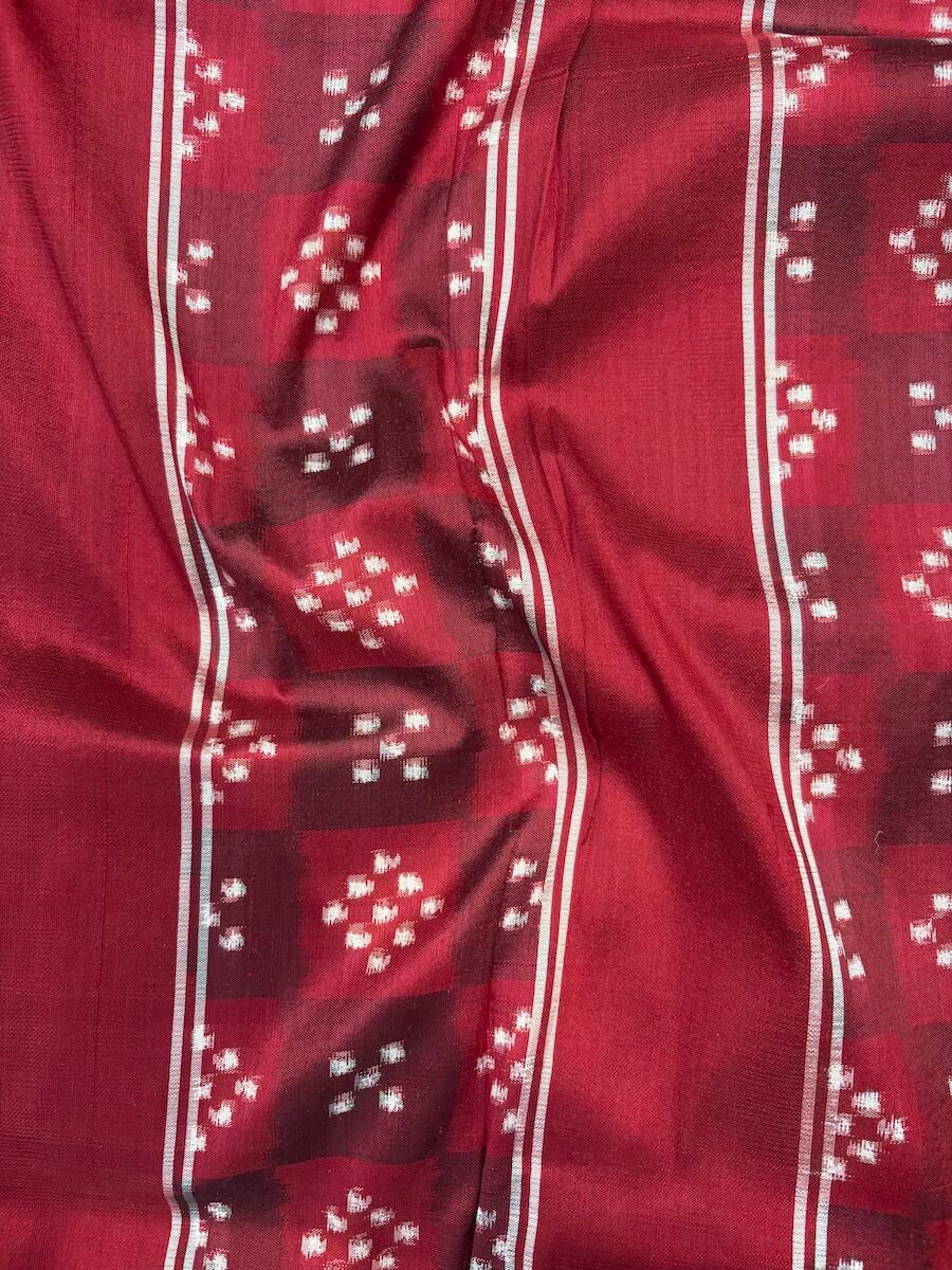 Double Ikat Red Silk Saree - Image 2