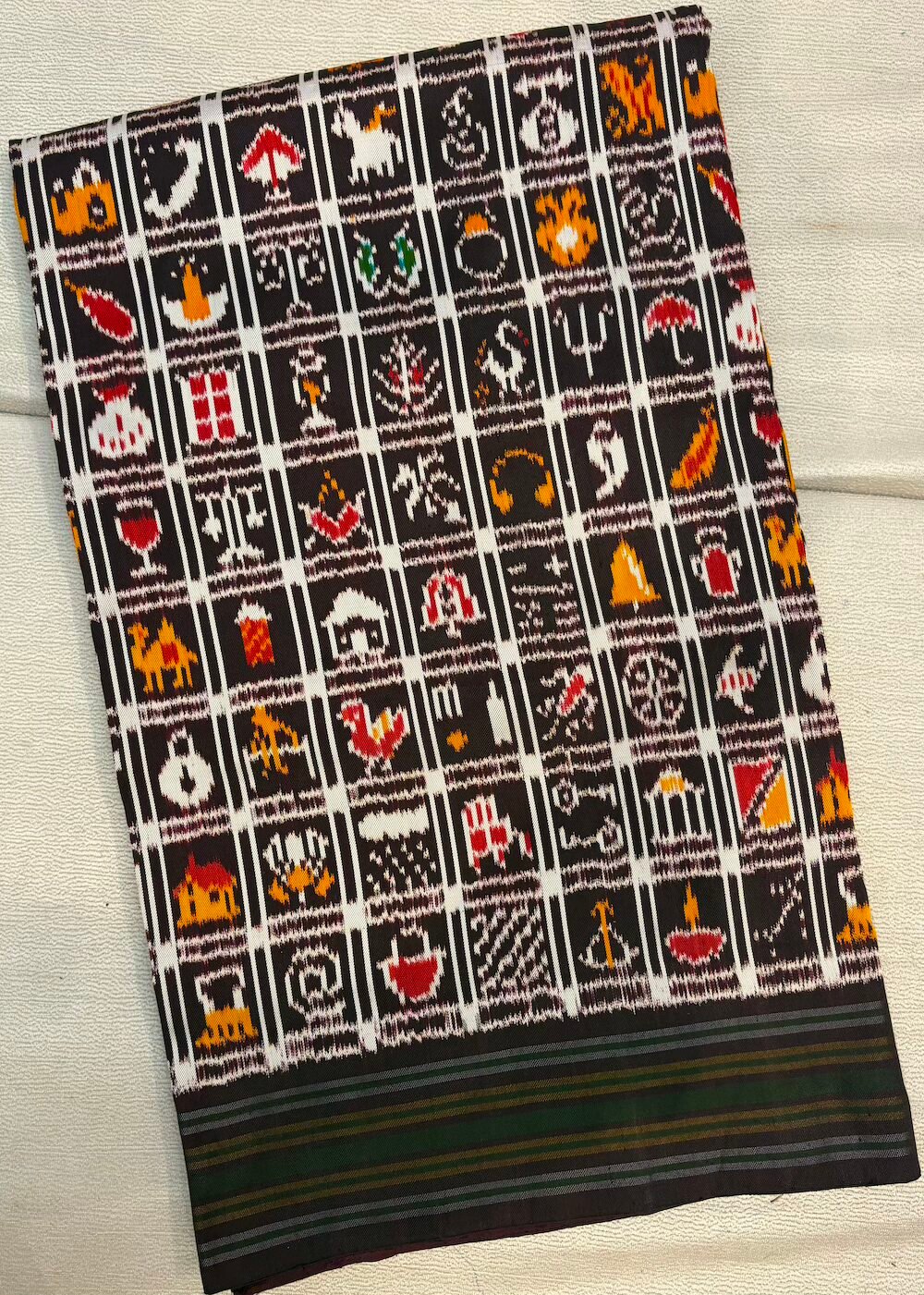 120 motifs Brown Ikat Silk Saree