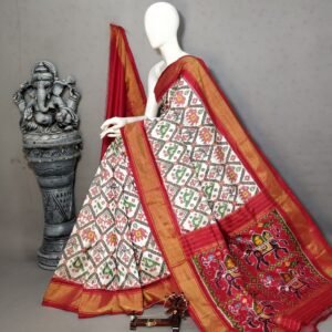 White red patola saree with ikkat animals pattern