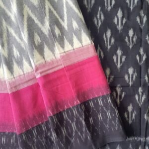 White, Grey pochampally cotton saree body, border and pallu