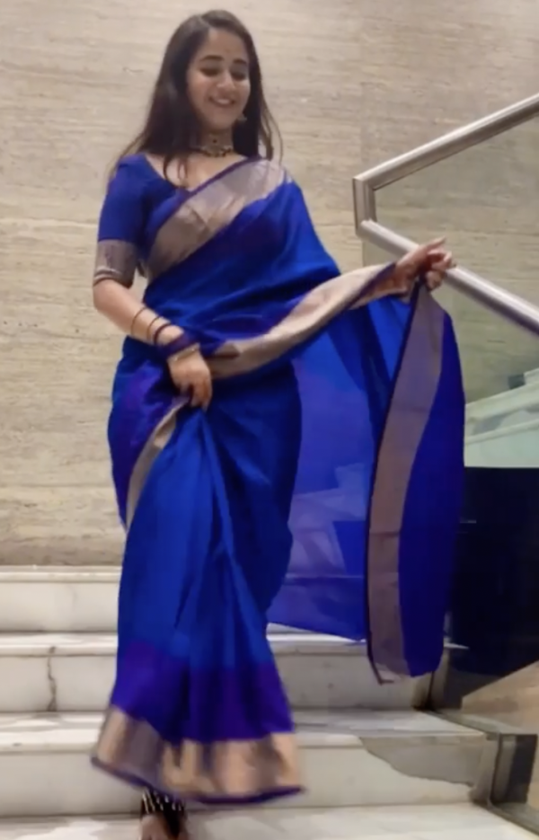Blue Plain Uppada Pattu Saree - Image 2