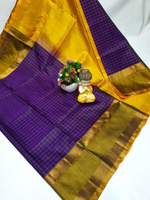 checks Purple yellow uppada saree