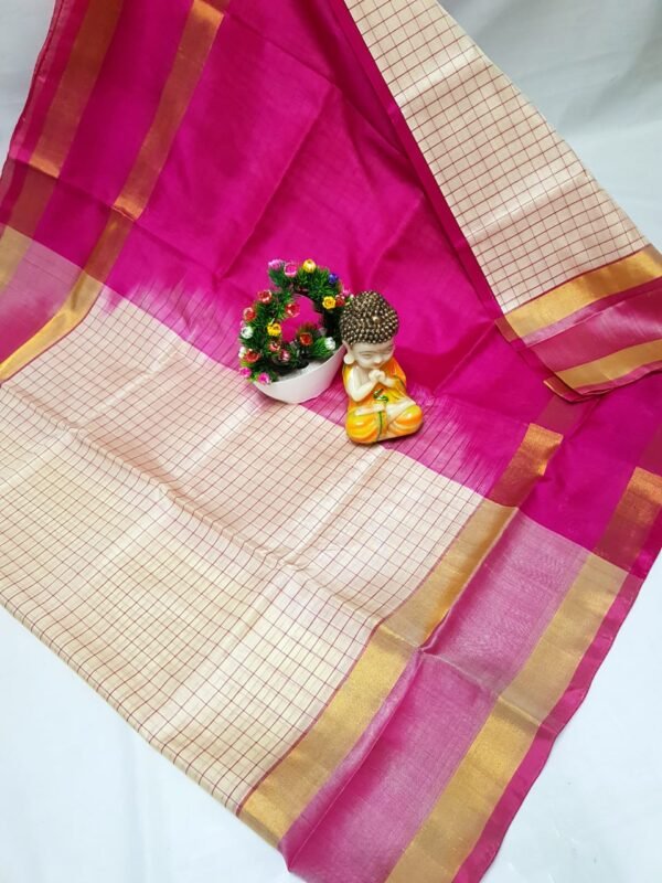 checks cream pink uppada saree