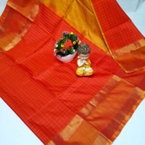 checks orange yellow saree