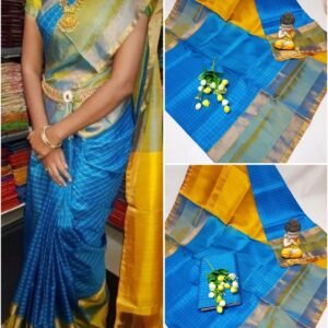 checks sky blue uppada saree
