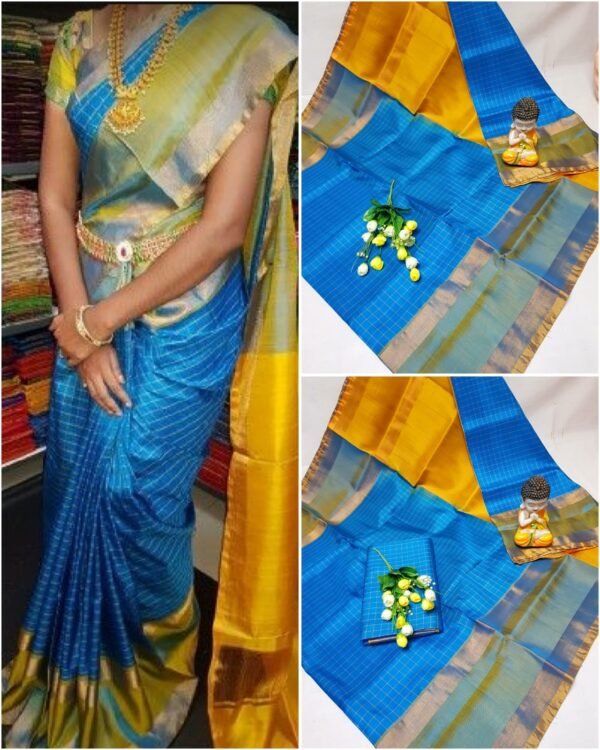 checks sky blue uppada saree