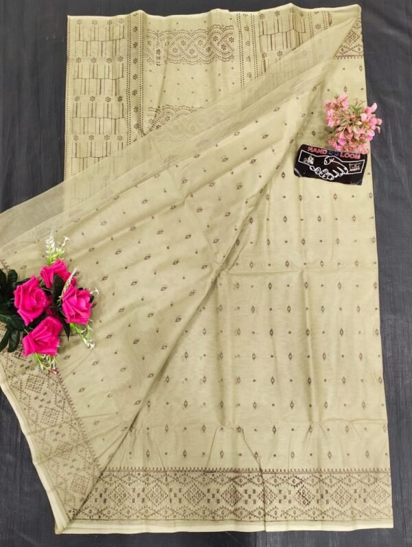 Cream Bengali Cotton Saree