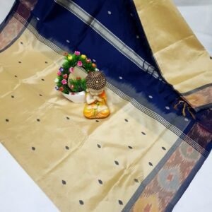 Cream Navy Blue Uppada Pattu Saree