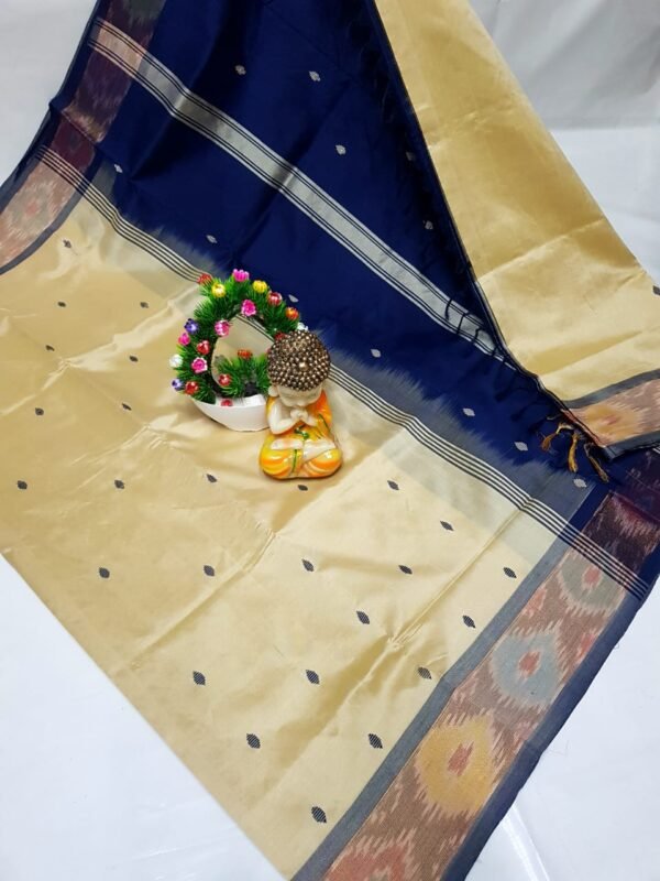 Cream Navy Blue Uppada Pattu Saree