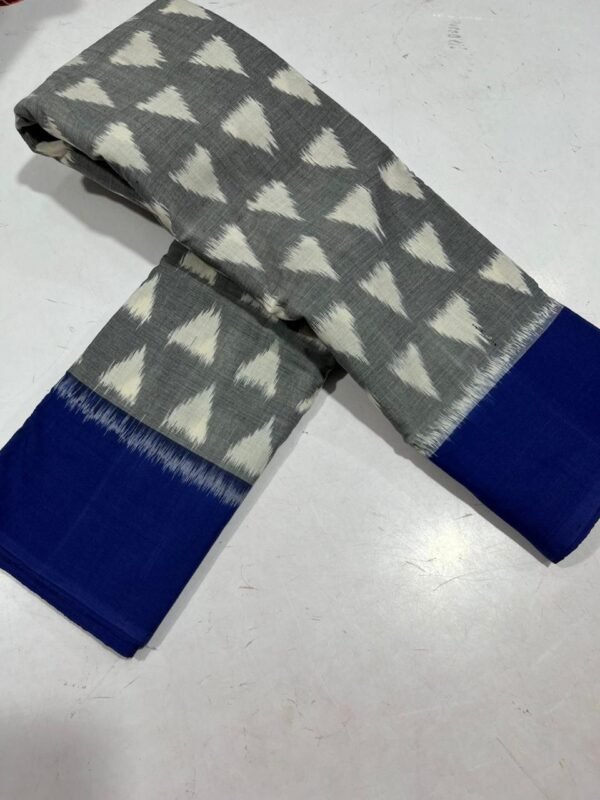 Grey Blue Ikkat Cotton Saree