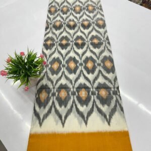 Halfwhite Yellow Cotton Saree