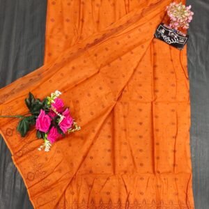 Orange Bengali Cotton Saree