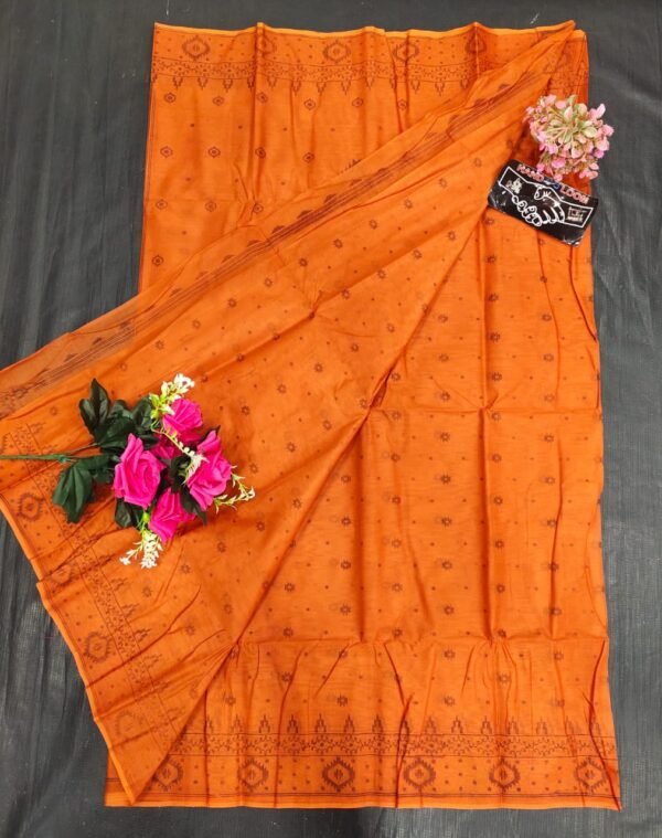 Orange Bengali Cotton Saree