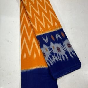 Orange Blue Cotton Saree