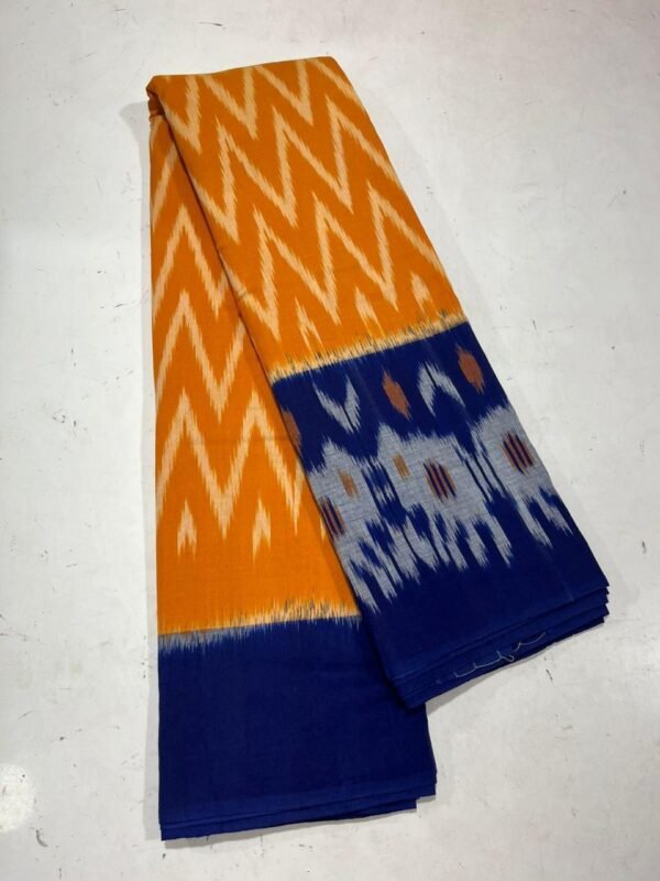 Orange Blue Cotton Saree