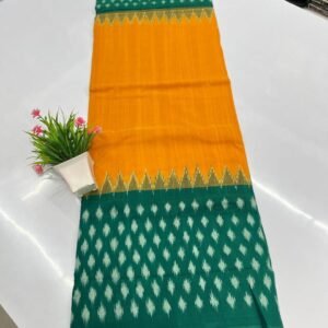 Orange Green Ikkat Cotton Saree
