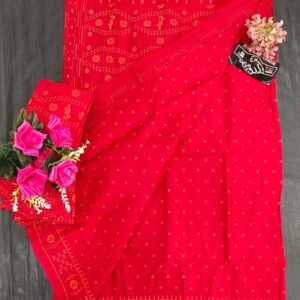 Red Bengali Cotton Saree