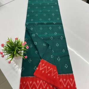 Sea Blue Red Ikkat Cotton Saree