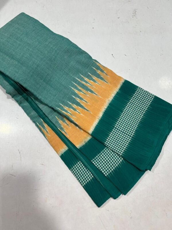 Sea Blue Yellow Ikkat Cotton Saree