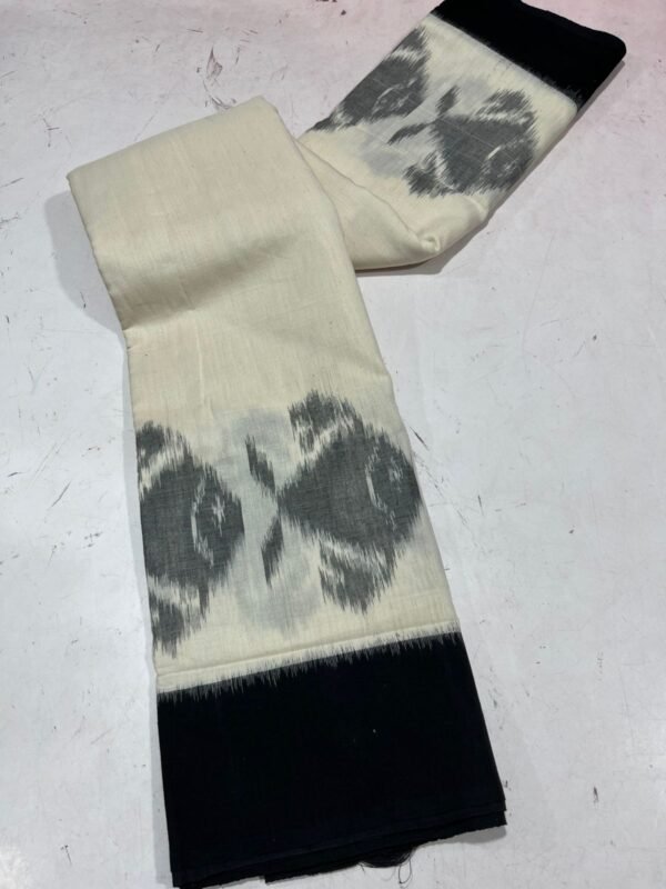 White & Black Ikkat Cotton Saree