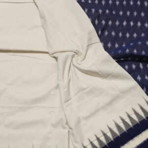 White and blue Ikkat cotton saree