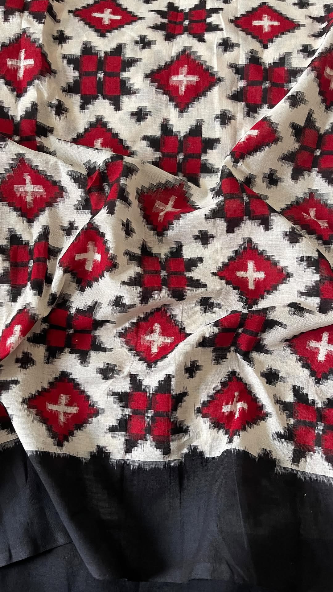 Black and red Double Ikkat Telia Rumal Cotton Saree