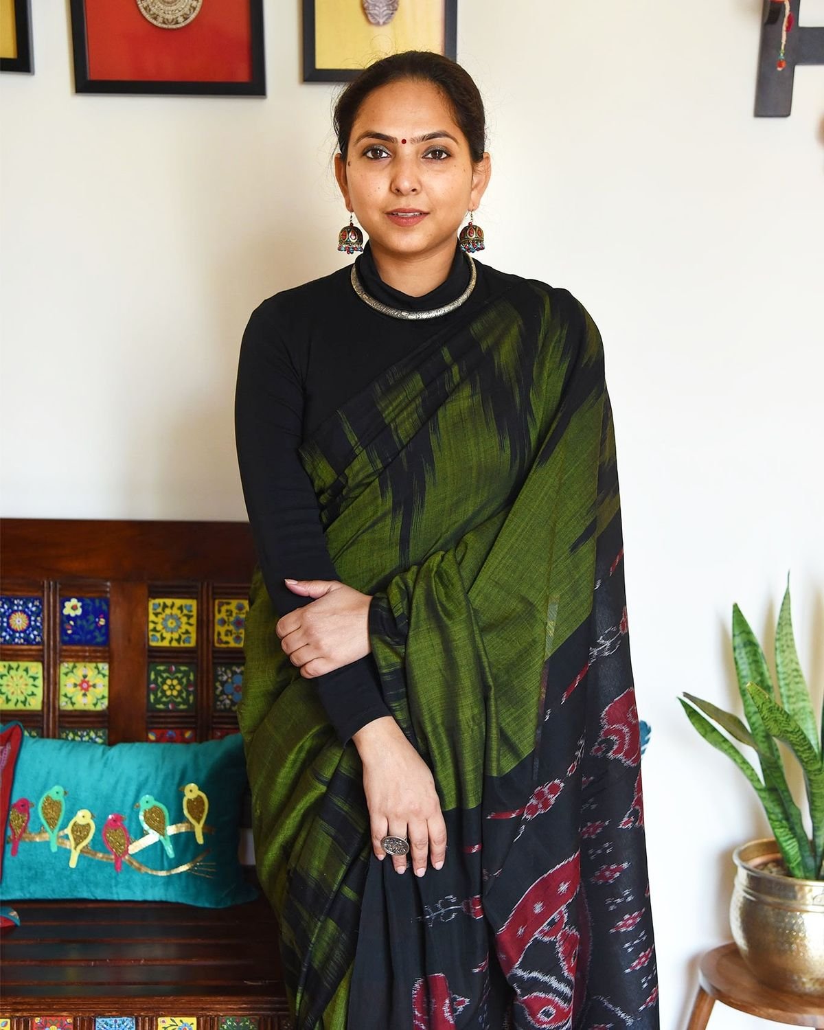 Green sambalpuri Ikat Cotton saree