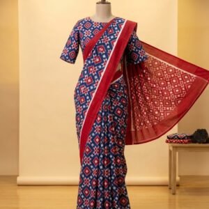 Handloom Blue Telia Rumal Cotton Saree