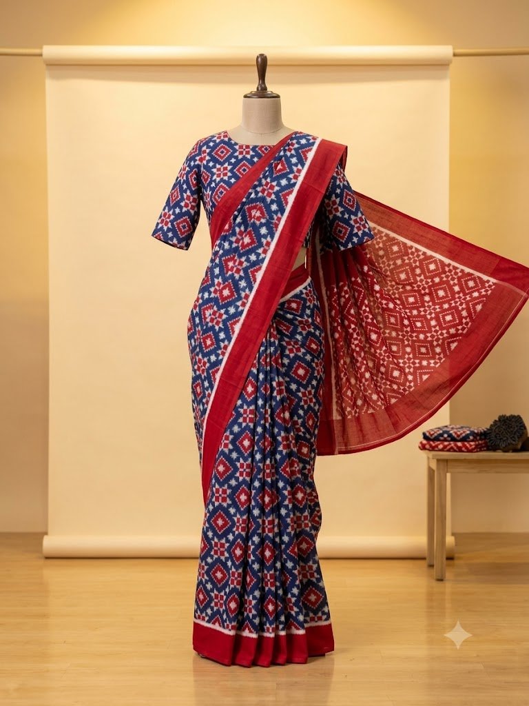 Handloom Blue Telia Rumal Cotton Saree