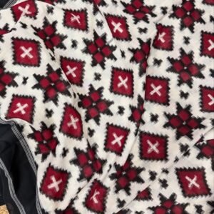 white, black, red telia rumal ikkat sari closeup