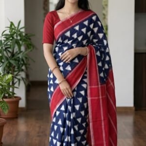 Blue Double Ikkat Cotton Saree