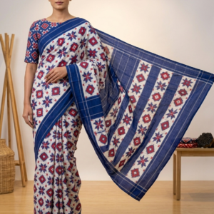 Ikat Telia Rumal Cotton Saree