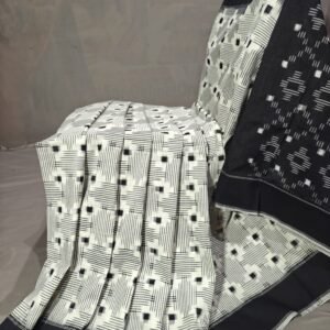 double ikat cotton saree black and white