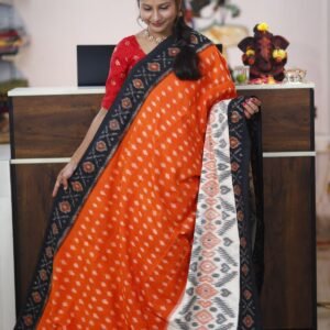 Orange Pochampally Cotton Saree