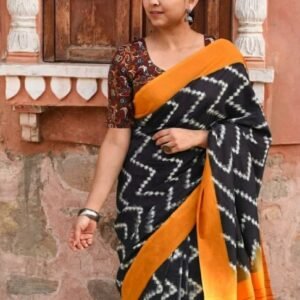 Yellow Double Ikat Cotton Saree