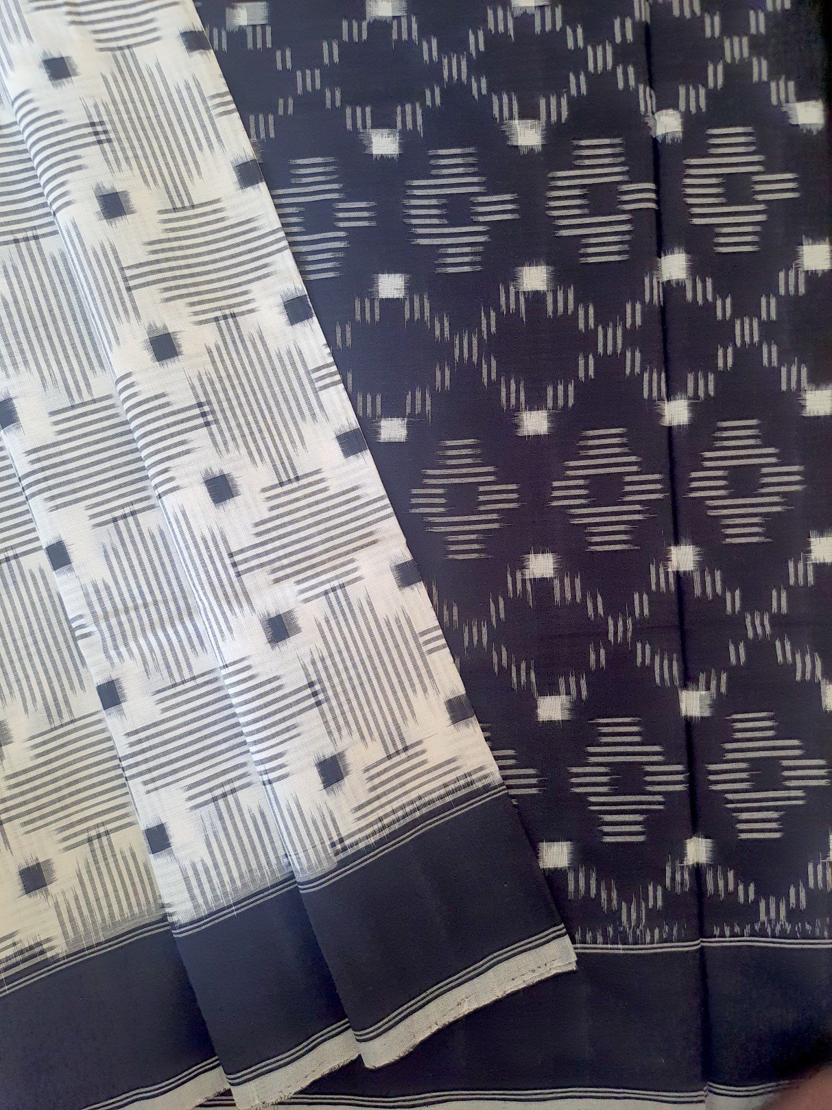 cotton double ikat saree body, border and pallu