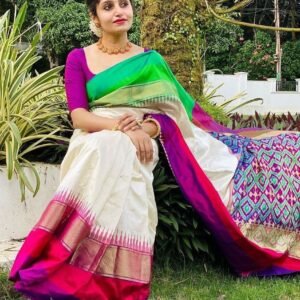 White Pochampally Silk Saree