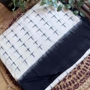 White Pochampally Double Ikat Saree