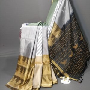 pochampally silk saree Grey green gold